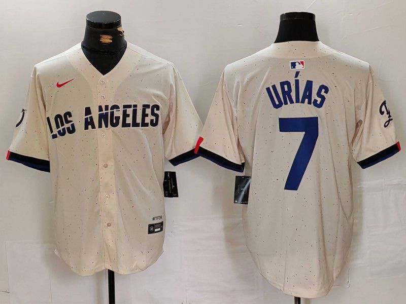 Men Los Angeles Dodgers #7 Urias Cream Fashion Nike Game MLB Jersey style 629